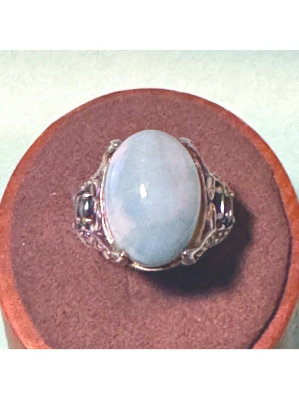 Sterling Silver 925 Larimar Bezel Set Blue Topaz Statement Ring Size 5